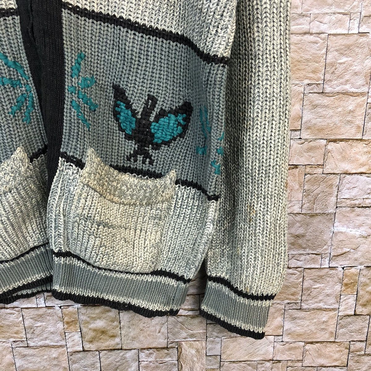 HOLLYWOOD RANCH MARKET × Homespun Knitwear Hollywood Ranch Market HR Grey Knitwear art cardigan #A293 Size US L / EU 52-54 / 3 - 8 Thumbnail