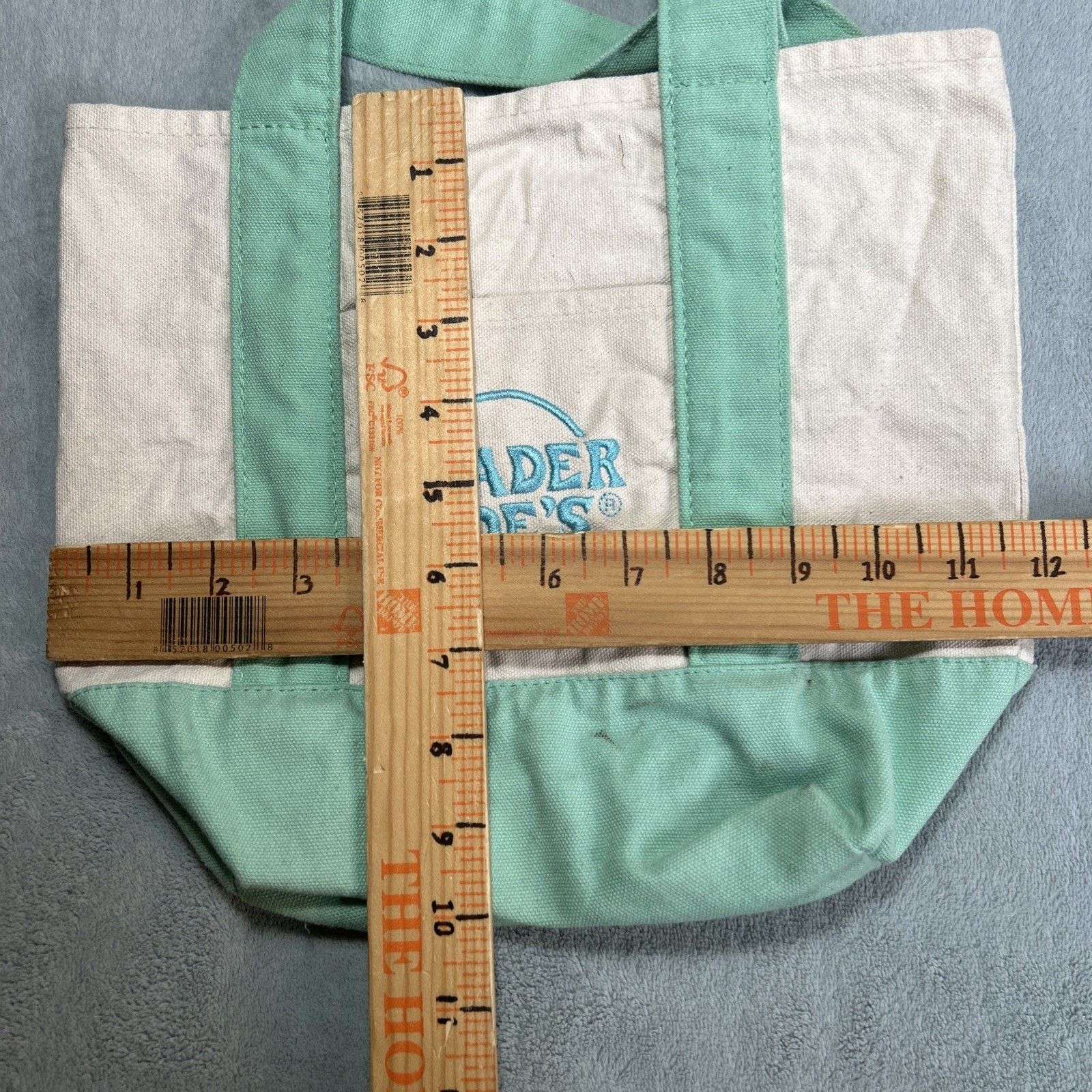 Boston Traders Trader Joes Mini Tote Bag 10x12 Teal Green Light Blue Hand Size ONE SIZE - 8 Thumbnail