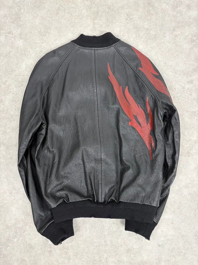 Saint Laurent Paris FW2017 Saint Laurent Red Flames Black Leather Bombers Jacket Size US L / EU 52-54 / 3 - 6 Thumbnail