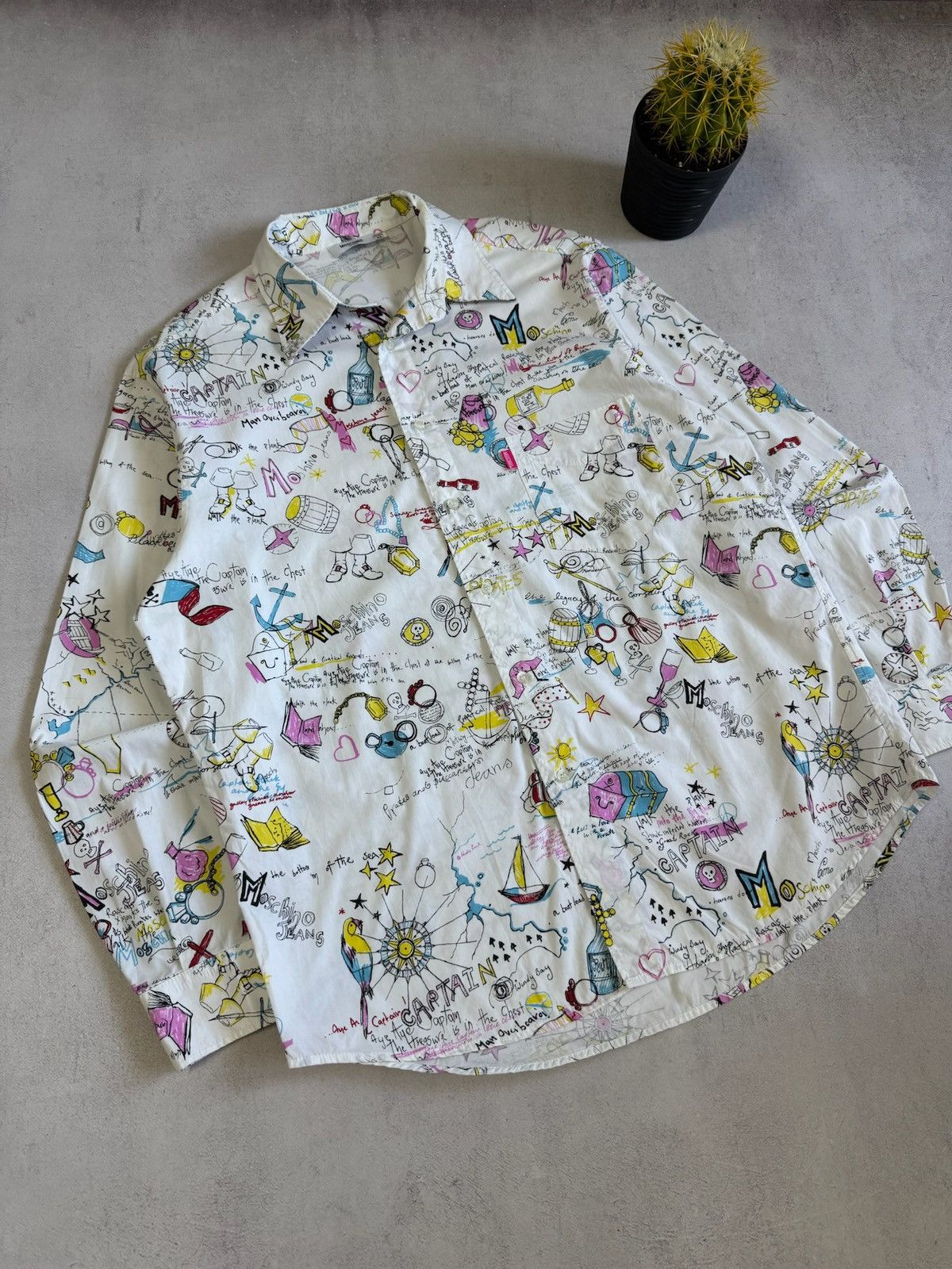 Moschino Moschino Jeans Vintage 90's RARE Captains Map Shirt Size XL Size US XL / EU 56 / 4 - 2 Thumbnail