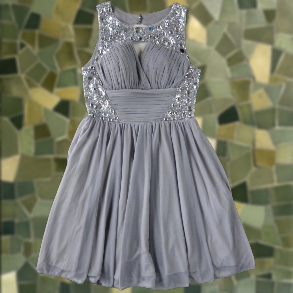 Vintage Blondie Nites Ball Gown Dress Sleeveless Party Grey Silver Sparkle Ruched 1 Womens Junior Size 1 Knee Length Size XS / US 0-2 / IT 36-38 - 1 Thumbnail