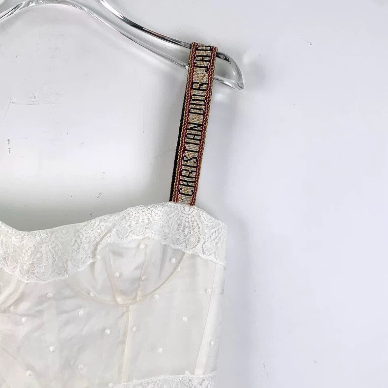 Dior Dior White lace embroidered mulberry silk strap dress Size XS / US 0-2 / IT 36-38 - 3 Thumbnail