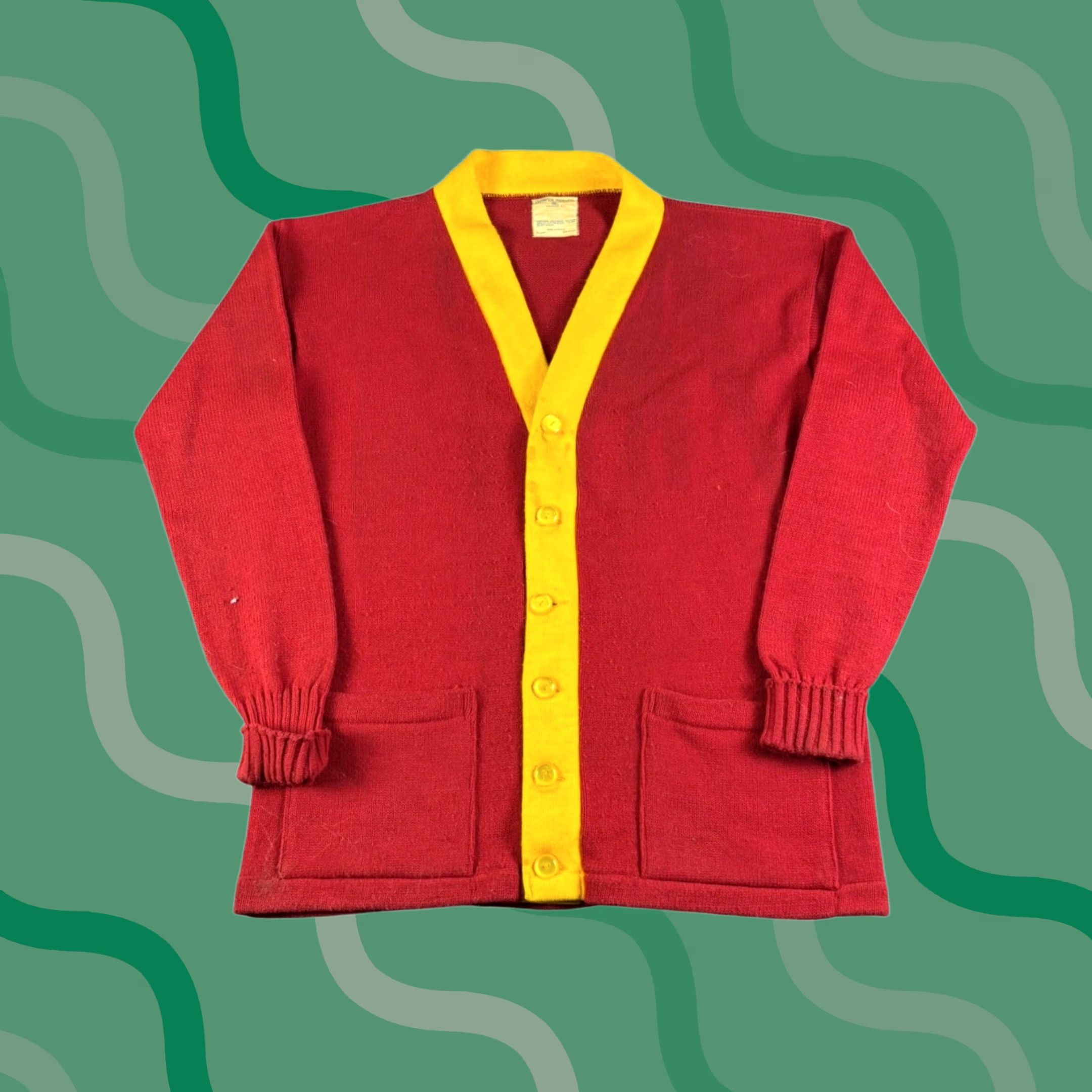 Champion Vintage Champion Products Acrylic Red Yellow Cardigan Sweater Mens Large 60s Size US L / EU 52-54 / 3 - 1 Thumbnail