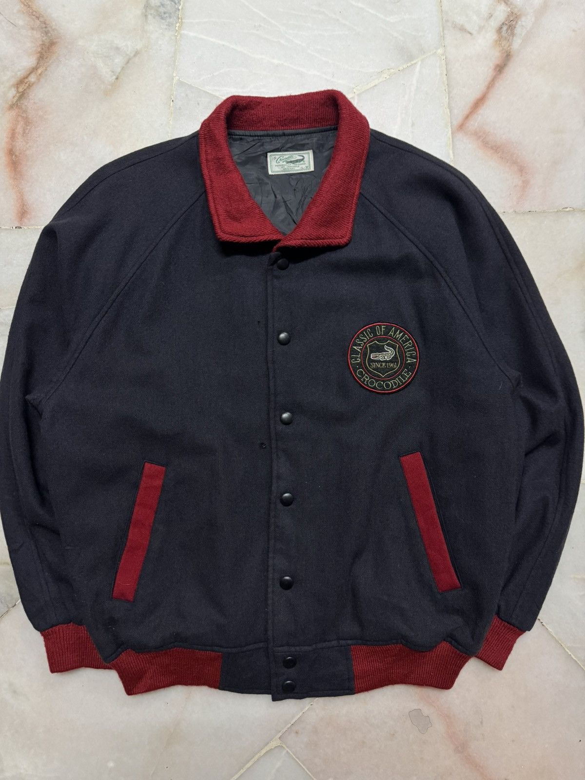 Japanese Brand VINTAGE 1990s CROCODILE NAVY BLUE VARSITY WOOL JACKET Size US L / EU 52-54 / 3 - 3 Thumbnail