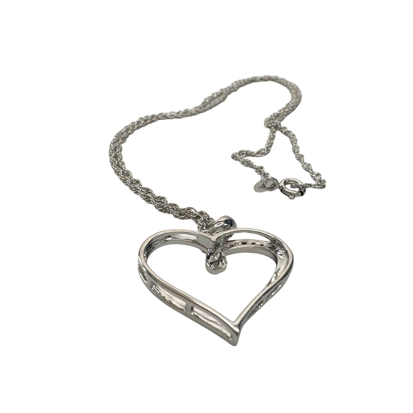 Other Heart Pendant with Diamond Accent - Rhodium Plated -15" Size ONE SIZE - 5 Thumbnail