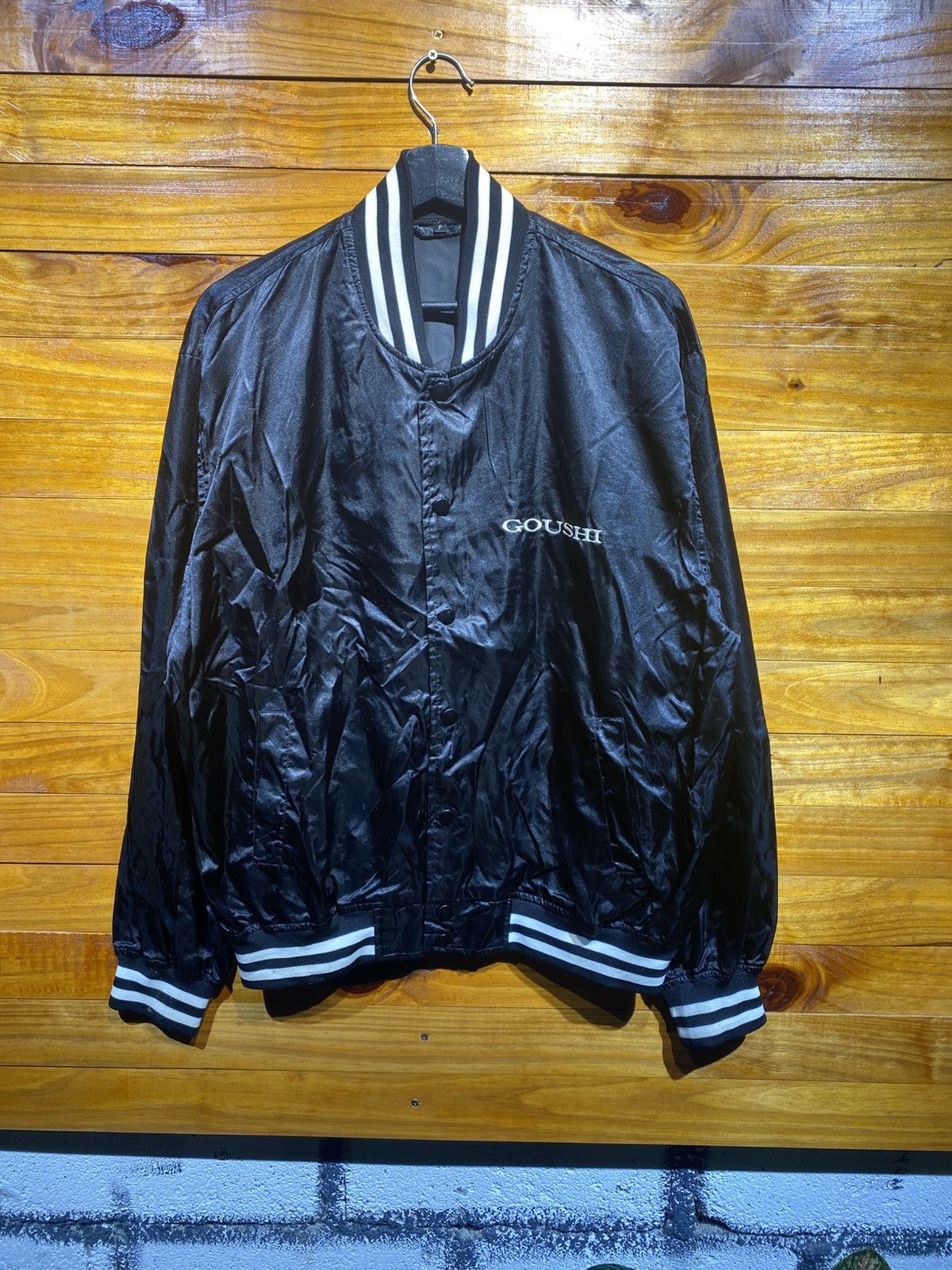 Vintage Vintage Goushi Black Nylon Varsity Jacket – Retro Japanese Size US L / EU 52-54 / 3 - 3 Thumbnail