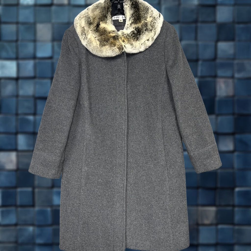 Vintage VINTAGE Larry Levine Over Coat Women's 14 Gray Wool Cashmere Blend Fur Collar Coat Size XL / US 12-14 / IT 48-50 - 1 Thumbnail