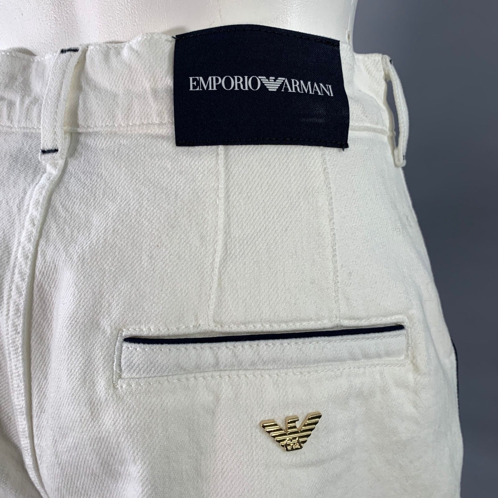 Emporio Armani EMPORIO ARMAN White Black Cotton Twill Button Fly Shorts Size 27" / US 4 / IT 40 - 4 Thumbnail