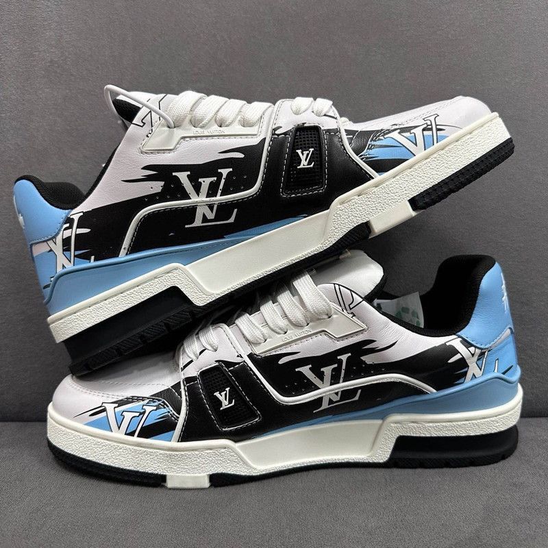 Louis Vuitton Louis Vuitton Low-Top Trainers in Black and Blue -2508 Size US 7 / EU 40 - 9 Thumbnail