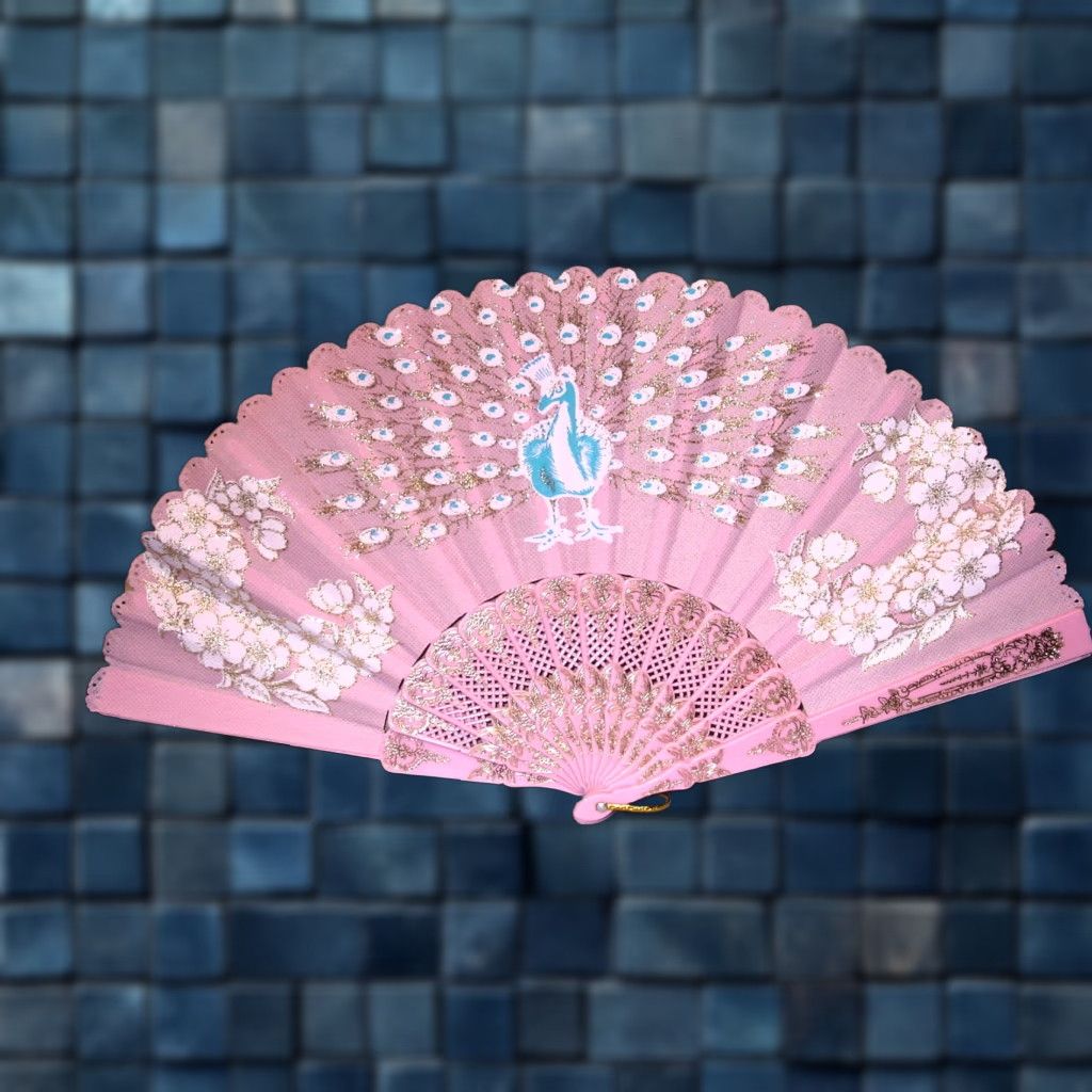 Vintage Vintage Hand Fan Pink Peacock Smaller Handheld Fan 16-inch Open 9-inch Closed Novelty Accessory Size ONE SIZE - 1 Preview