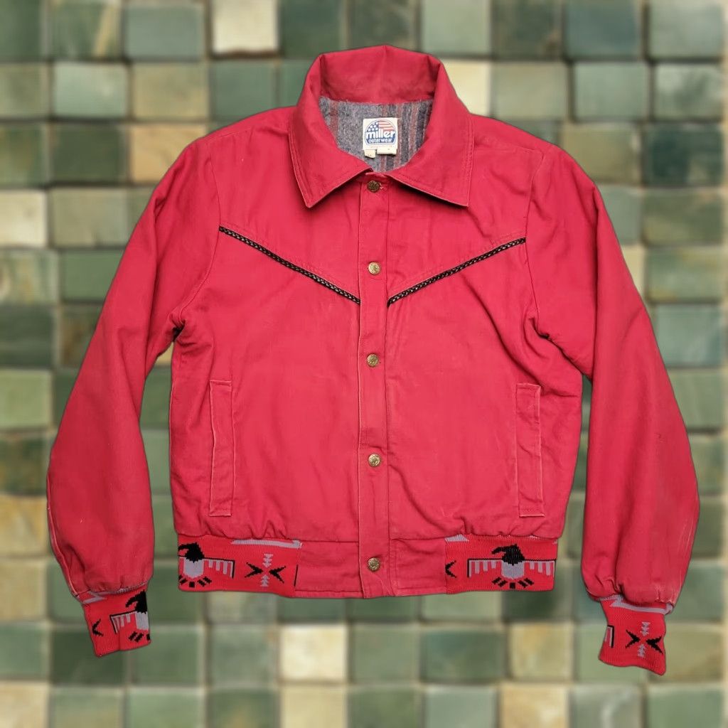 Vintage VINTAGE Miller Jacket Men M Red Lined Aztec Leather Trim Western Ranch Trucker USA Size US M / EU 48-50 / 2 - 1 Thumbnail