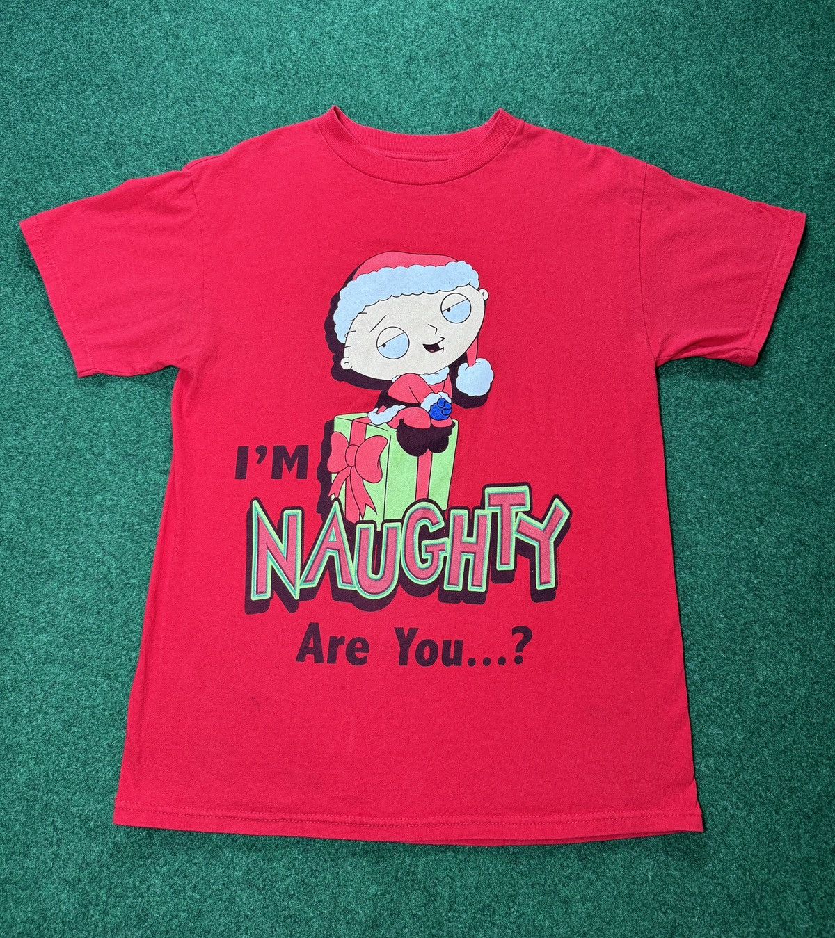 Vintage Y2K Family Guy Christmas Stewie I’m Naughty Med Red T Shirt Size US M / EU 48-50 / 2 - 1 Thumbnail