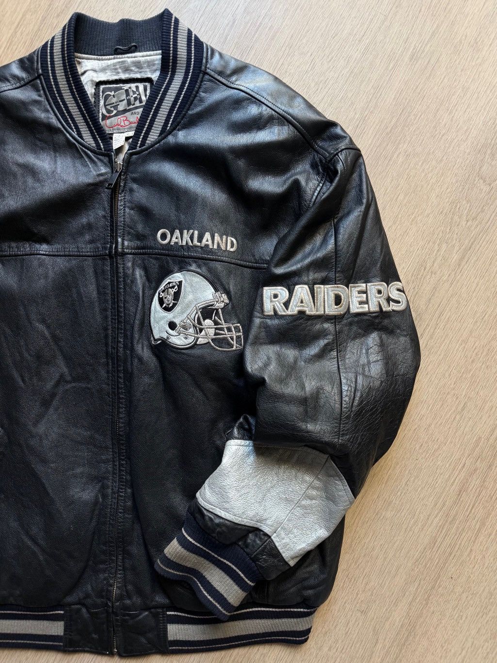 Genuine Leather Vintage 90s NFL Oakland Raiders Carl Banks Leather Jacket XL Size US XL / EU 56 / 4 - 4 Thumbnail