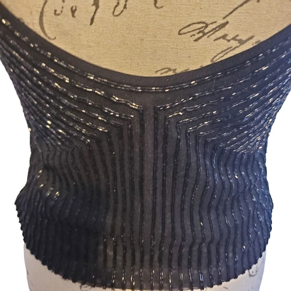 Bergdorf Goodman Carmen Marc Valvo Bergdorf Goodman Sz Med Black Beaded Scoop Size M / US 6-8 / IT 42-44 - 6 Thumbnail