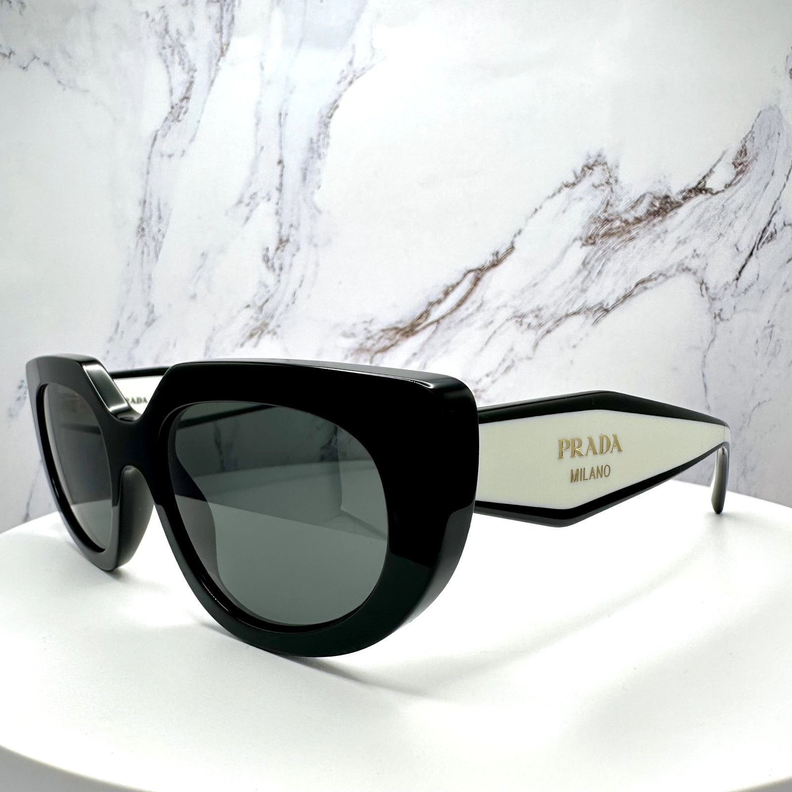 Prada New PRADA Sunglasses Black White Gold Symbole Oval Cat Eye Size ONE SIZE - 3 Thumbnail