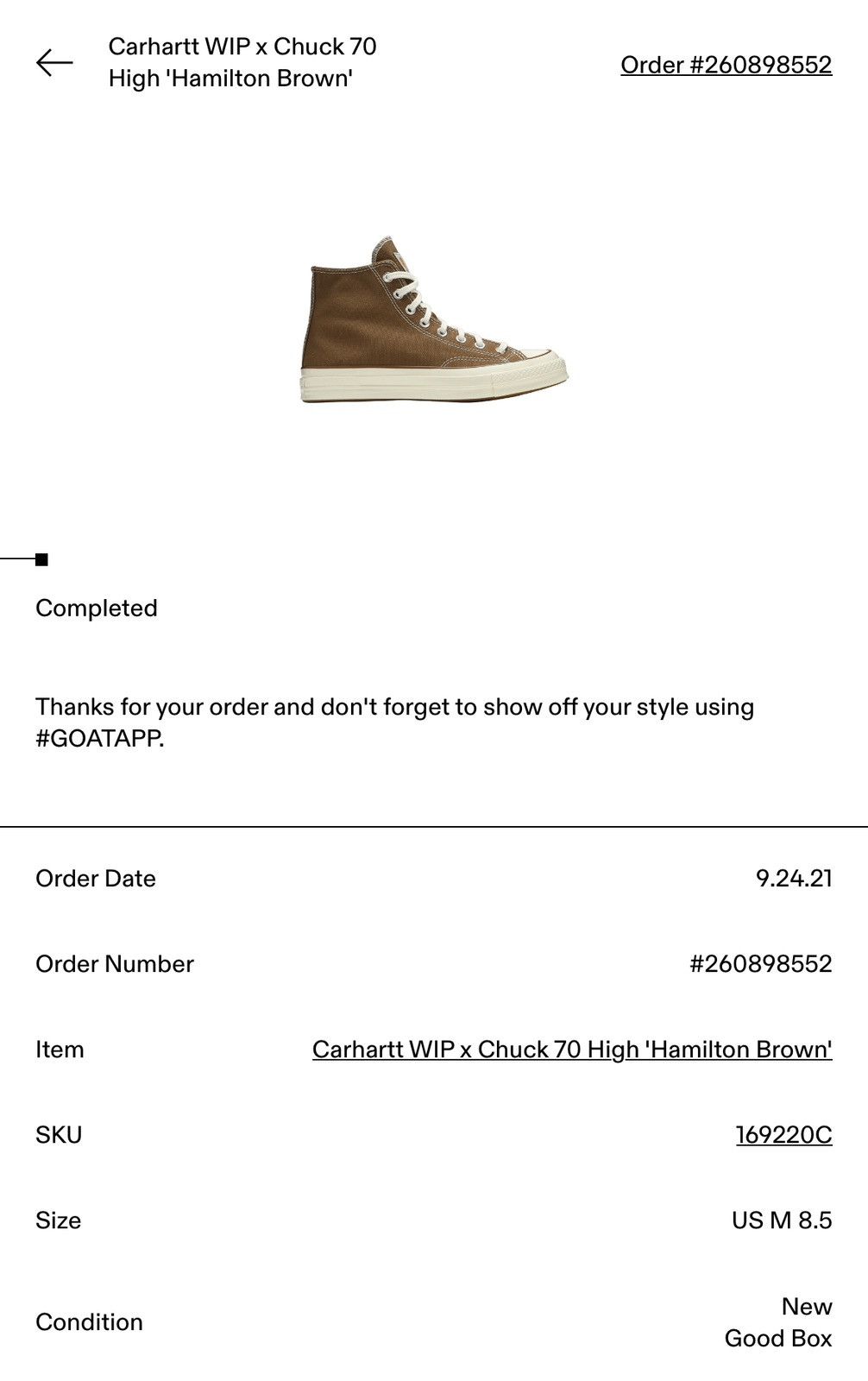Carhartt Converse Converse X Carhartt Chuck 70 High Hamilton Brown size 8.5 Grailed