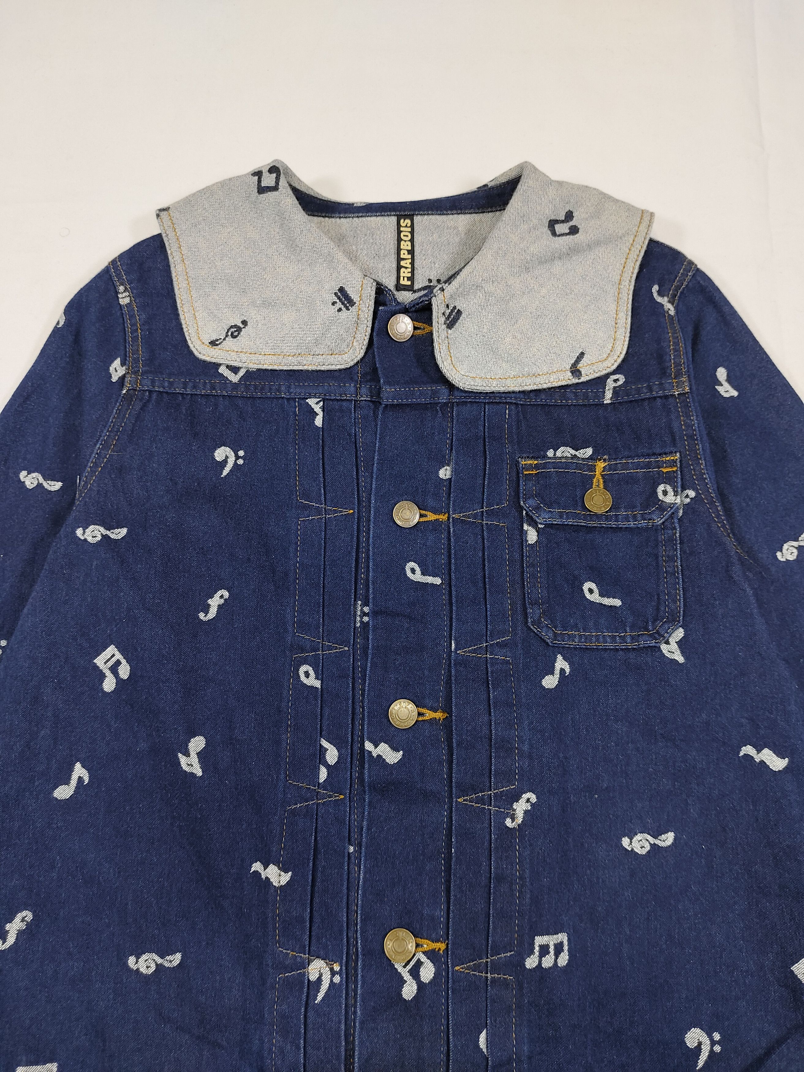 Frapbois Frapbois🇯🇵AOP Musical Notes Sailor Collar Denim Jacket Size M / US 6-8 / IT 42-44 - 2 Thumbnail