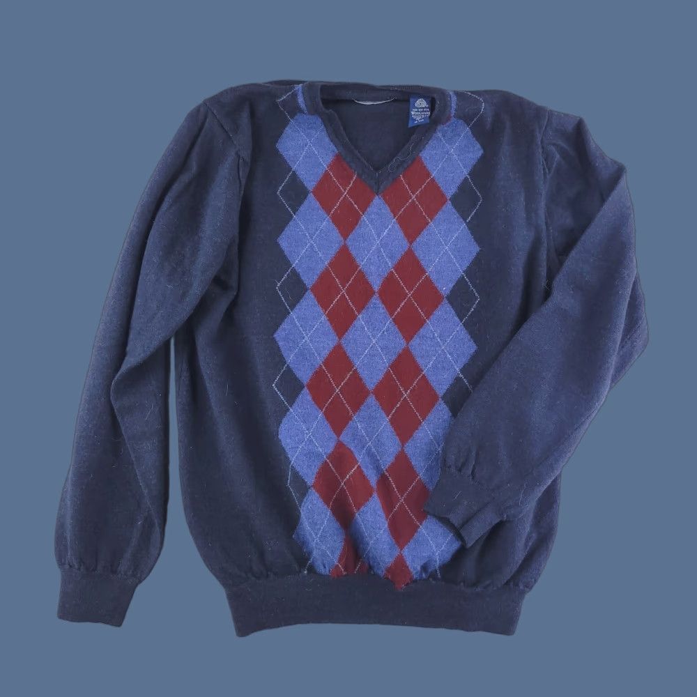 Vintage John Ashford Sweater Mens S Blue Merino Wool Argyle V-Neck Pullover Size US S / EU 44-46 / 1 - 1 Thumbnail