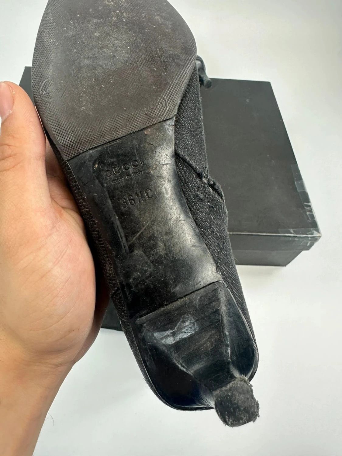 Gucci Gucci Black Monogram Boots Heels talon bout pointu Size US 6.5 / IT 36.5 - 10 Thumbnail