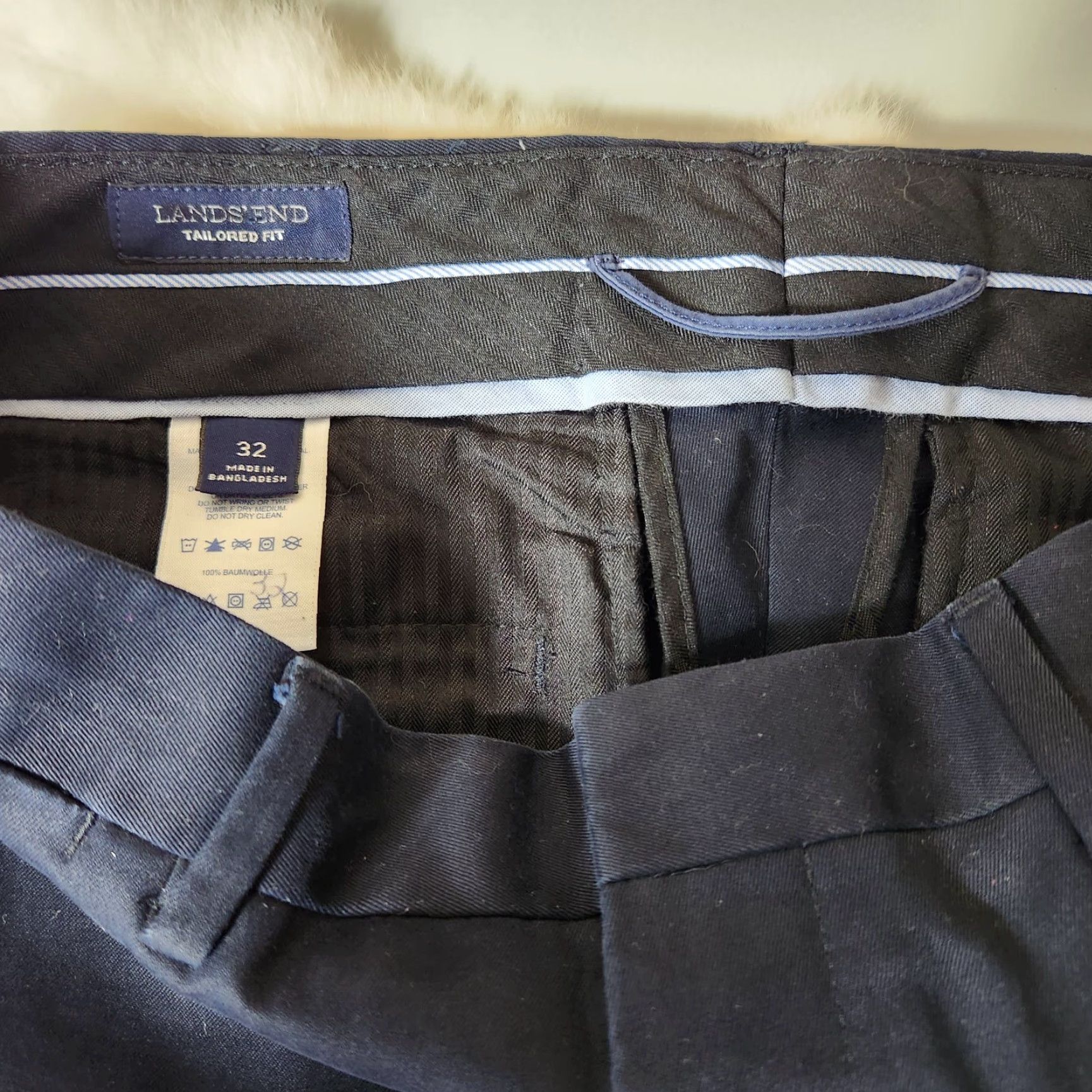 Lands' End Lands' End Tailored Fit No Iron Flat Front Navy Twill Pants-Size 32x32 Men Pants Flat Front Wrinkle Resistant 100% Cotton Twill Dress Pants Mens Size US 32 / EU 48 - 4 Thumbnail