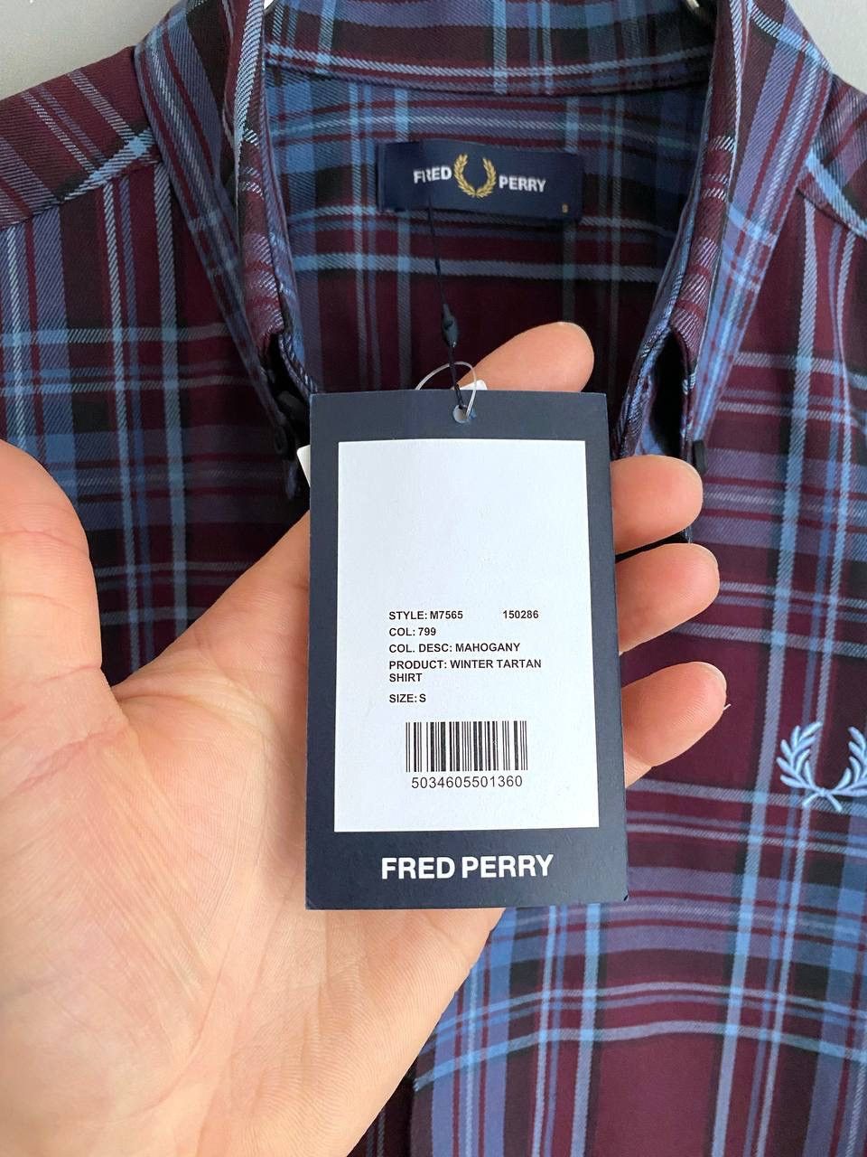 Fred Perry Fred Perry Men's Burgundy/Blue Tartan Winter Shirt, Size S Size US S / EU 44-46 / 1 - 15 Thumbnail