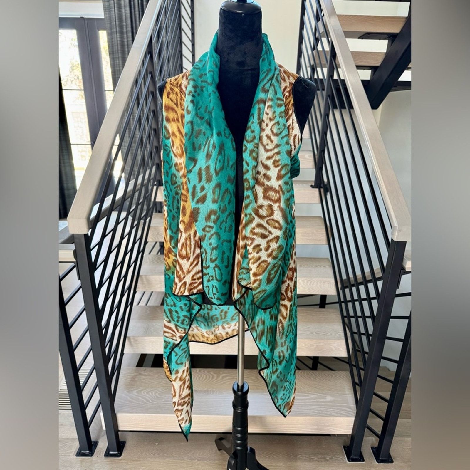 Other Chiffon kaftan tunic poncho beach coverup Leopard Teal Scarf Size ONE SIZE - 3 Thumbnail