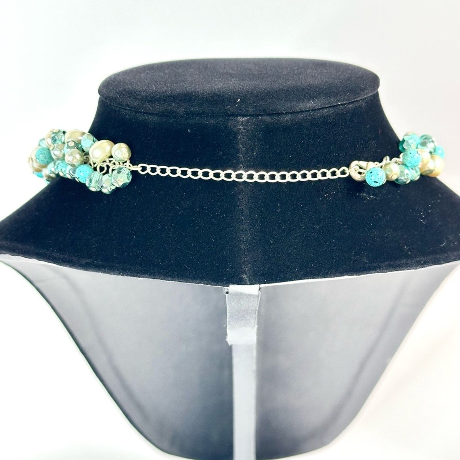 Vintage Vintage 90’s Turquoise And Pearl Bead Cluster Necklace Size ONE SIZE - 4 Thumbnail