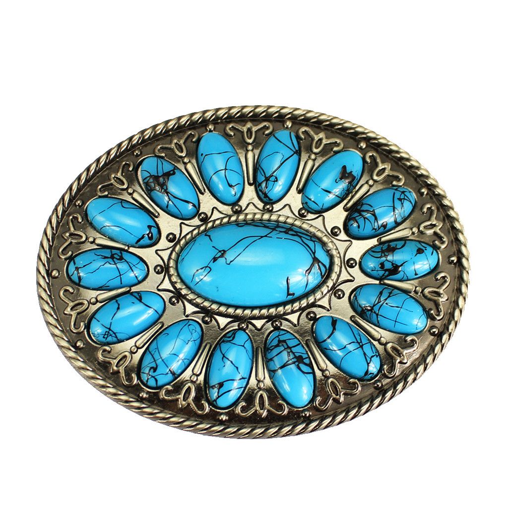 Leather Cowboy Oval Turquoise Boho Buckle Belt Size ONE SIZE - 1 Thumbnail