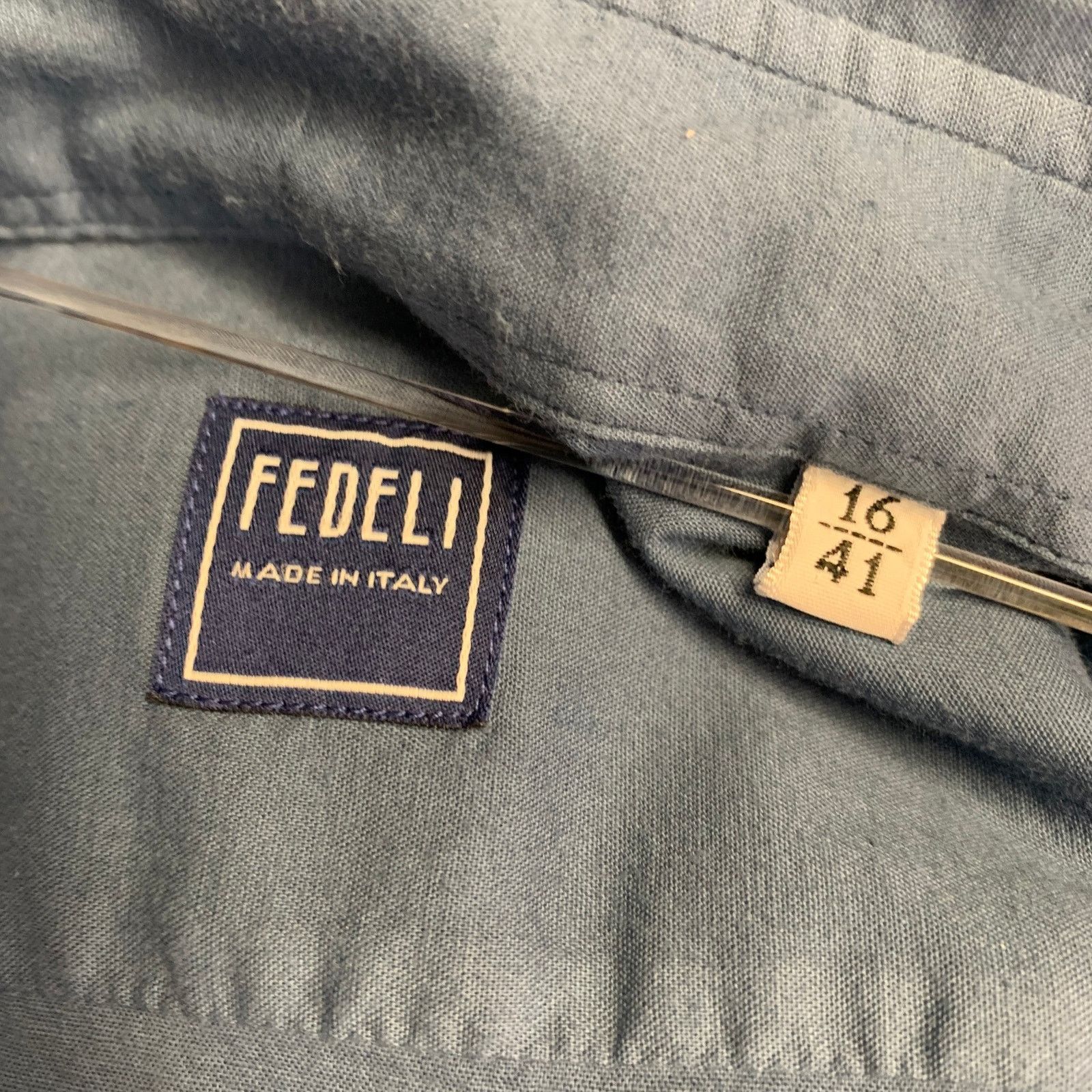 Fedeli FEDELI M Blue Cotton Blend Spread Collar Long Sleeve Shirt Size US M / EU 48-50 / 2 - 7 Thumbnail