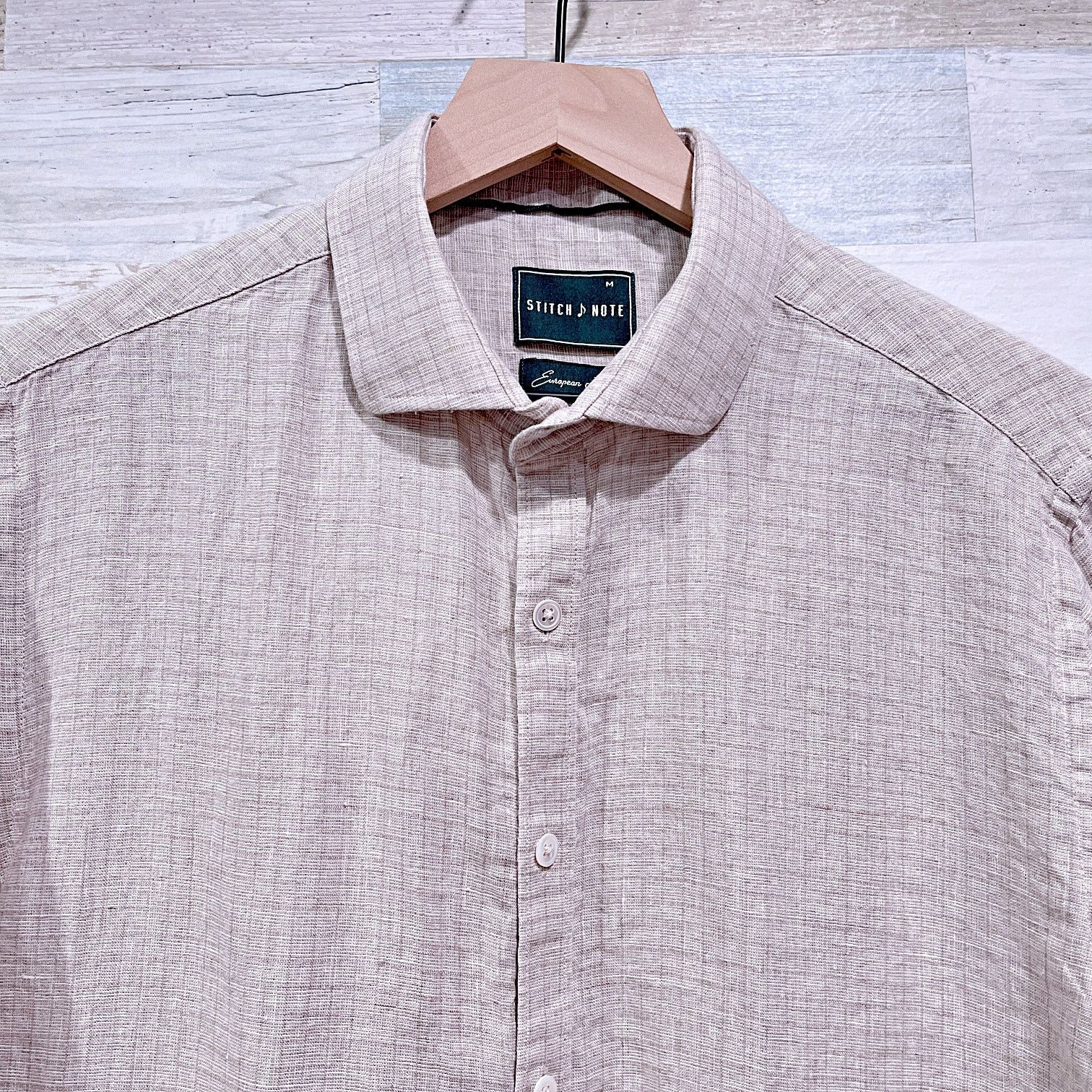 Other Stitch Note European Linen Shirt Beige Check Mens Medium Size US M / EU 48-50 / 2 - 2 Thumbnail
