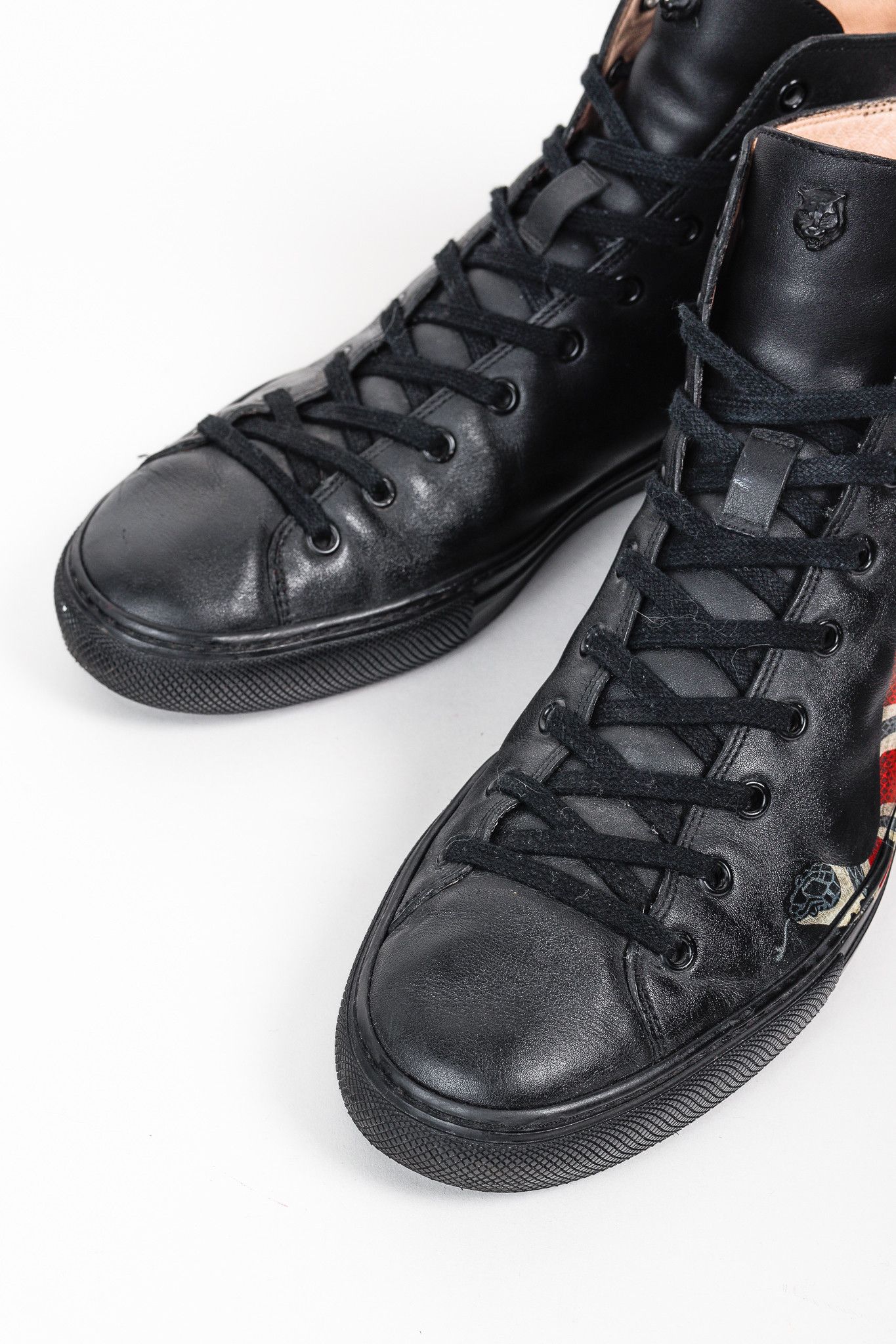 Gucci Gucci Black Leather Kingsnake High Top Sneakers Size US 8.5 / EU 41-42 - 6 Thumbnail