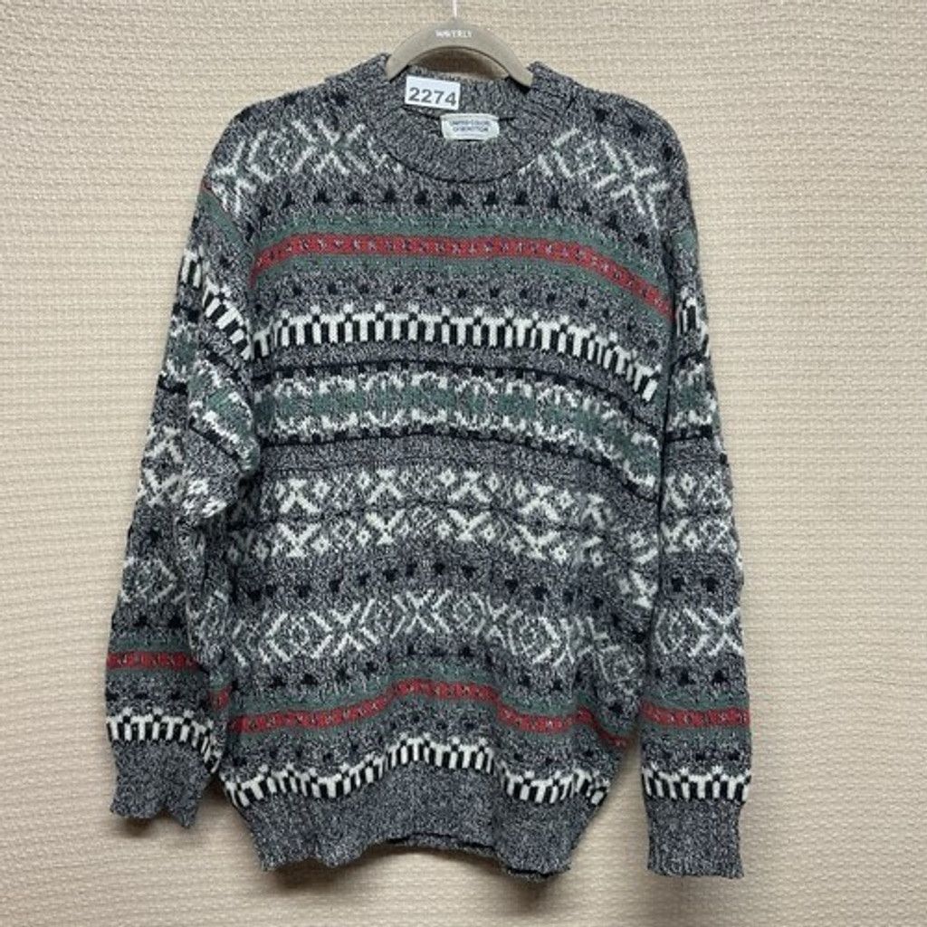 United Colors Of Benetton VTG 80s Benetton Fair Isle Wool CrewNeck Sweater Men Size L Size US L / EU 52-54 / 3 - 8 Thumbnail