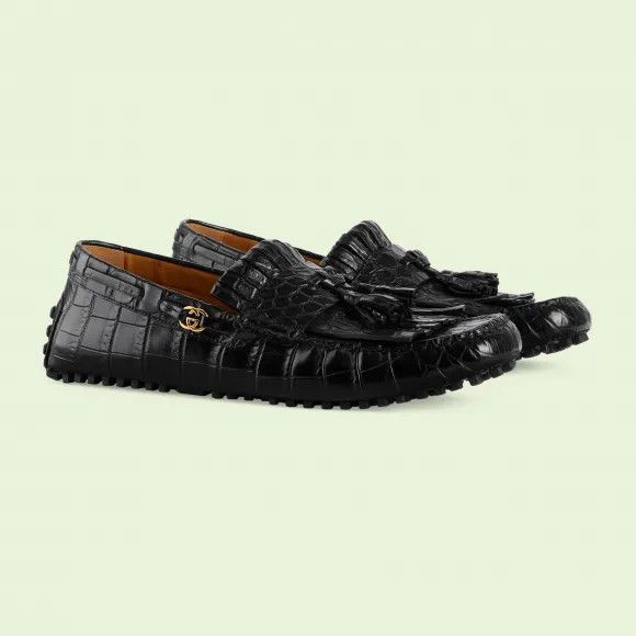 Gucci o1s1wg111025 Crocodile Driver Loafers in Black Size US 12.5 / EU 45-46 - 1 Preview