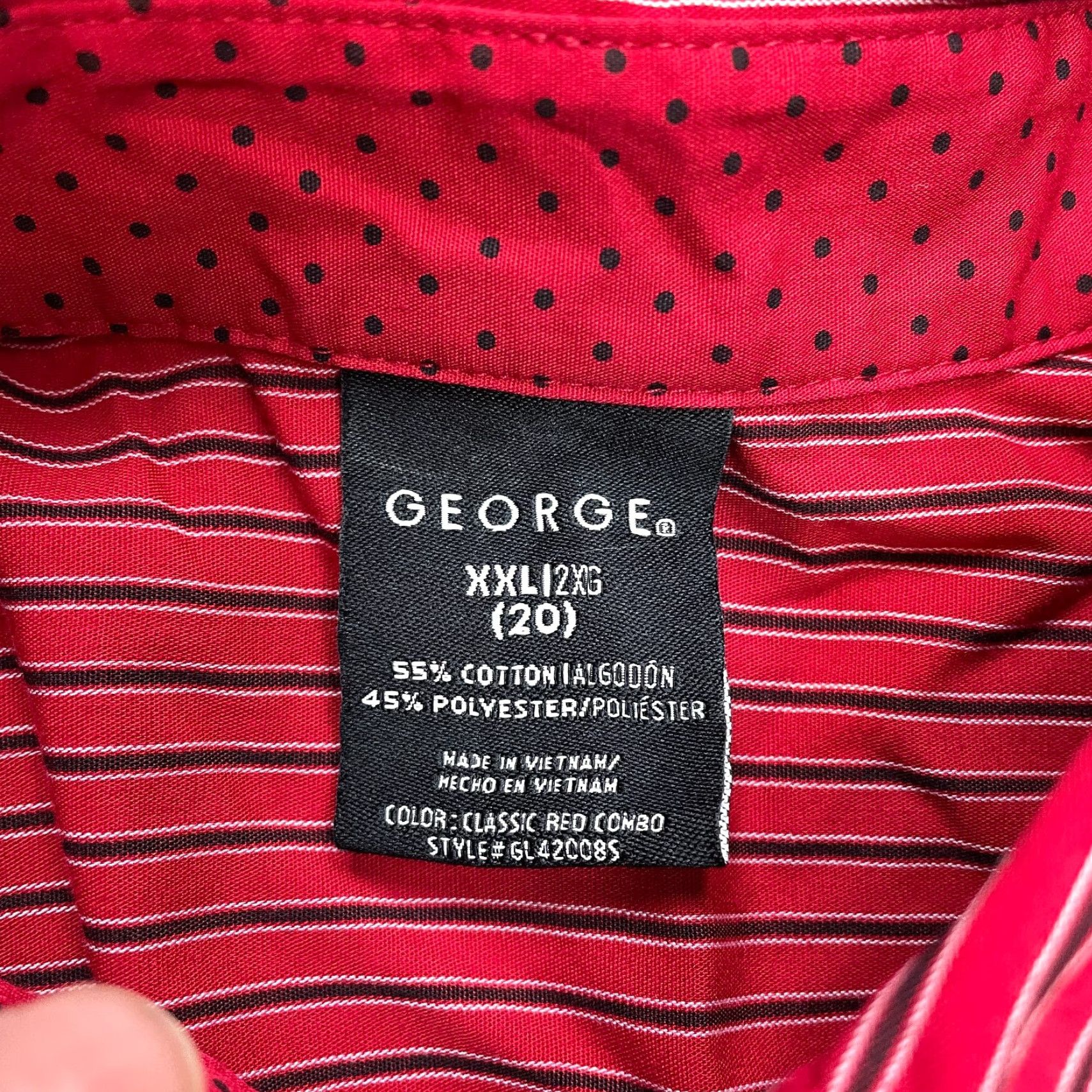 George George Shirt Mens 2XL Red Striped Button Up Long Sleeve Top Collared Dress Size US XXL / EU 58 / 5 - 3 Thumbnail