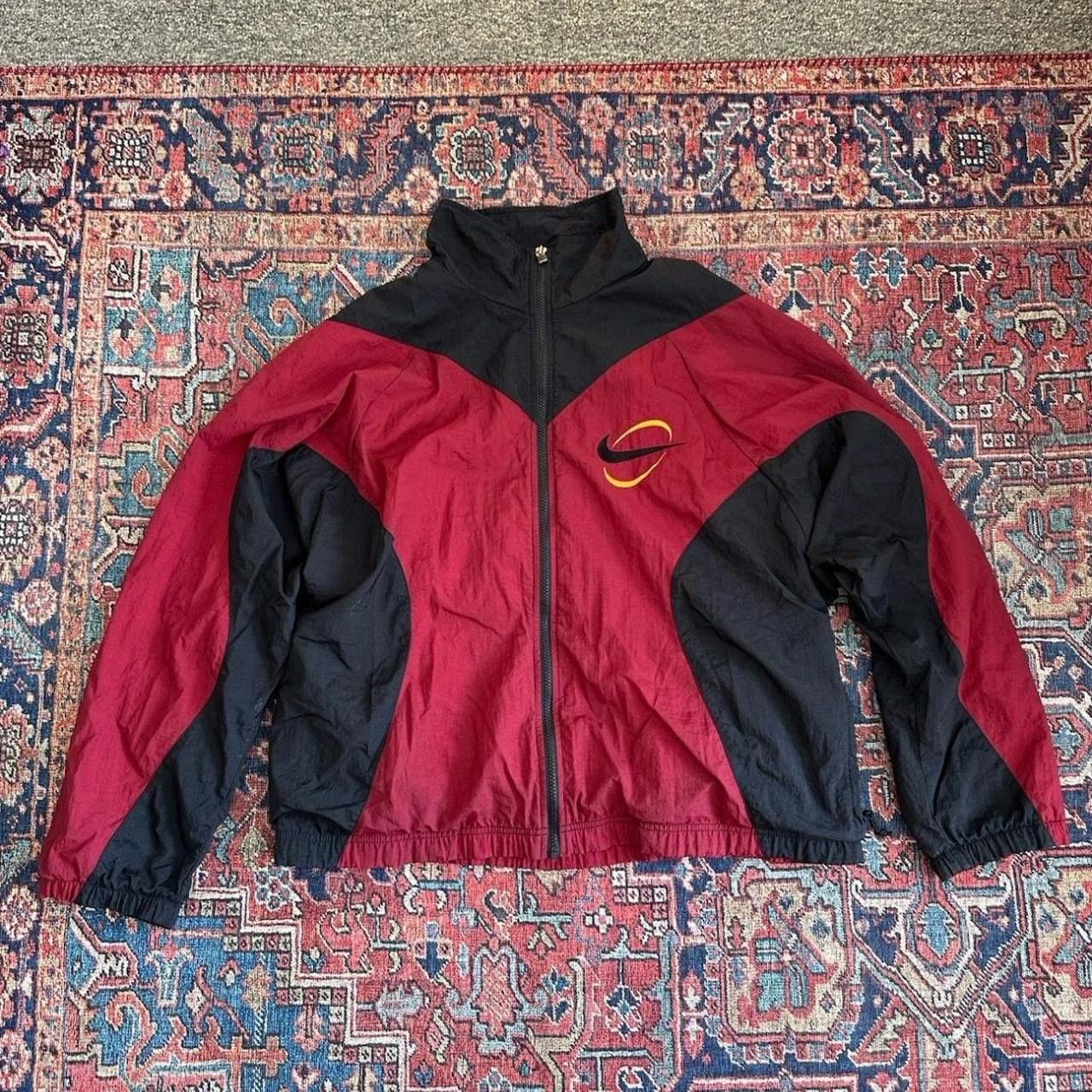 Nike Vintage 90's Nike Windbreaker Burgundy Black Yellow Size US L / EU 52-54 / 3 - 1 Thumbnail