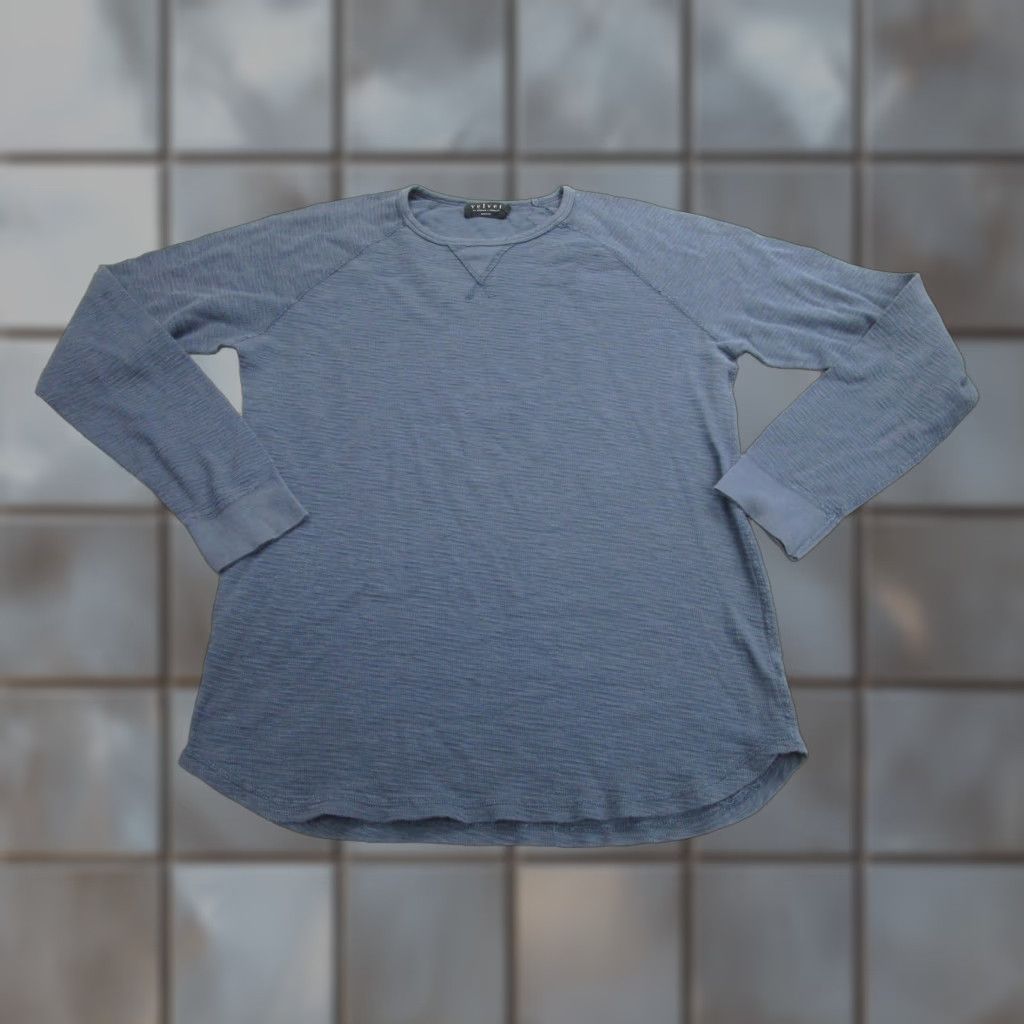 VINTAGE Velvet by Graham & Spencer Long Sleeve Shirt Mens Medium Blue Raglan Crewneck Cotton Made in USA