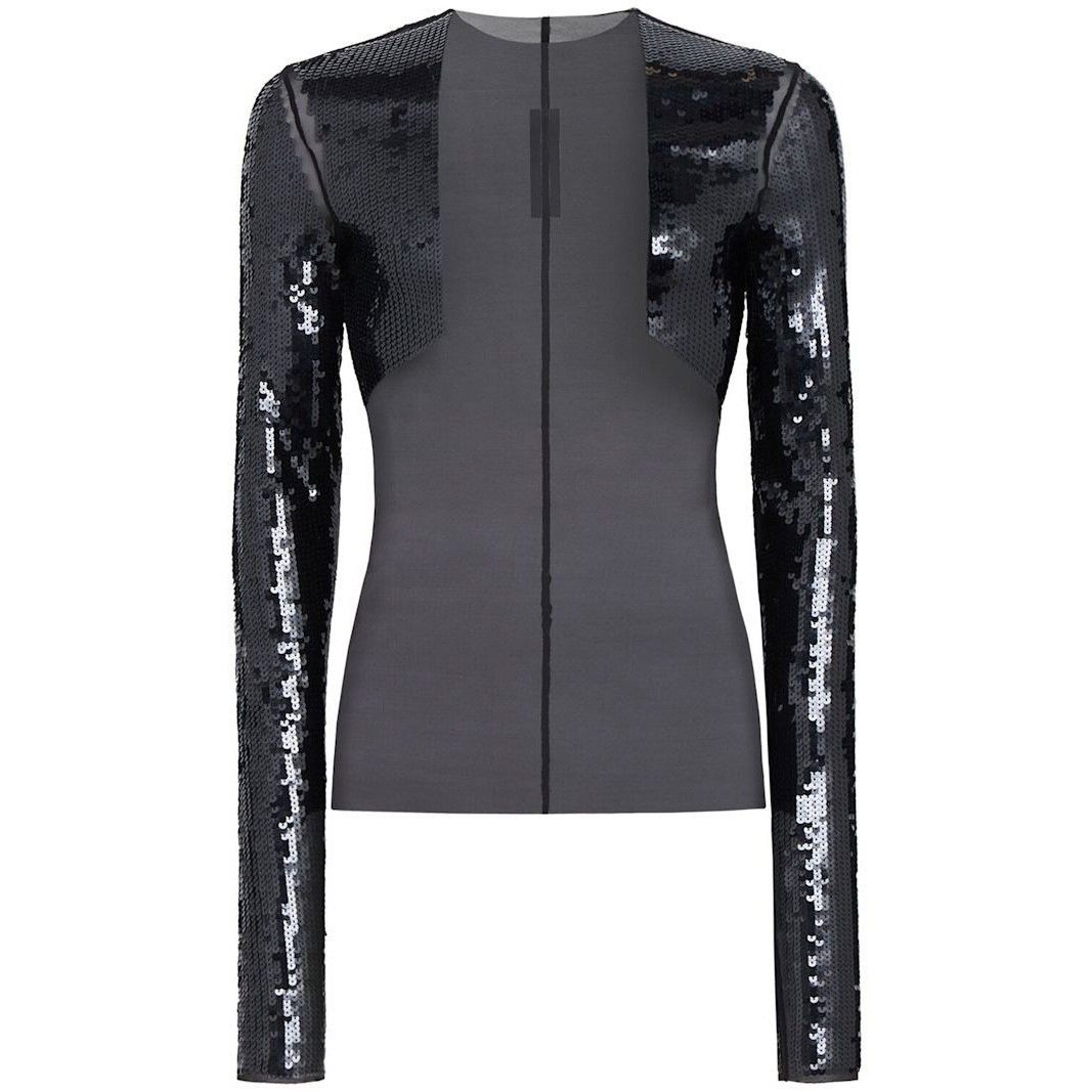 RICK OWENS Dennis T Nylon Black Mesh Sequined T Shirt New &