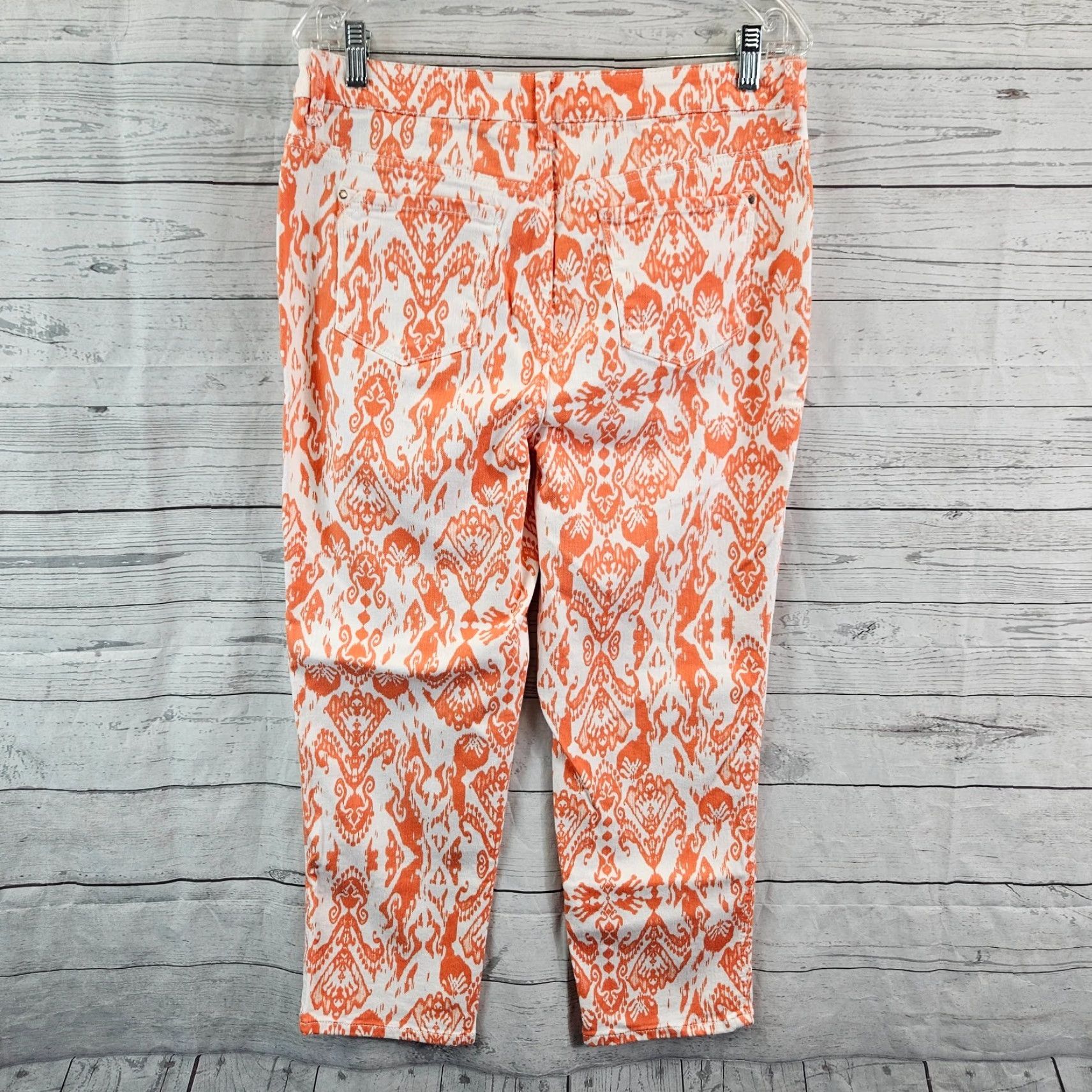 Vintage Chico's Womens Cropped Jeans Size 10 Orange White High Rise Cotton Blend Denim 24 Inseam Womens Size 32" / US 10 / IT 46 - 3 Thumbnail