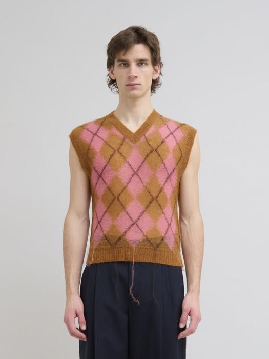 Marni o1w1db10326 Argyle V-Neck Sweater Vest in Pink Size US XL / EU 56 / 4 - 1 Thumbnail