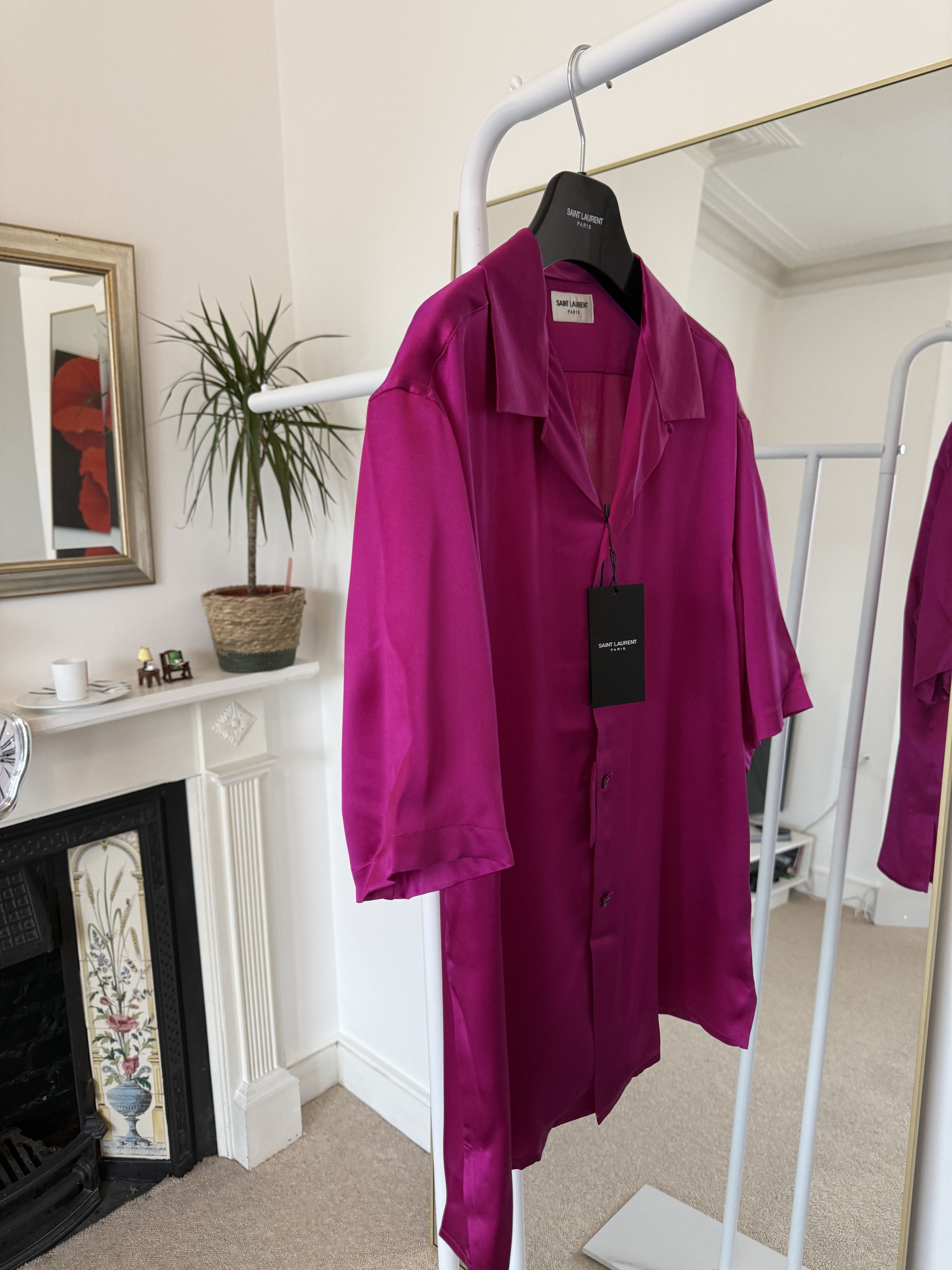 Saint Laurent Paris FW22 Saint Laurent Satin Open Collar Pink Silk Shirt Size US XXL / EU 58 / 5 - 9 Thumbnail