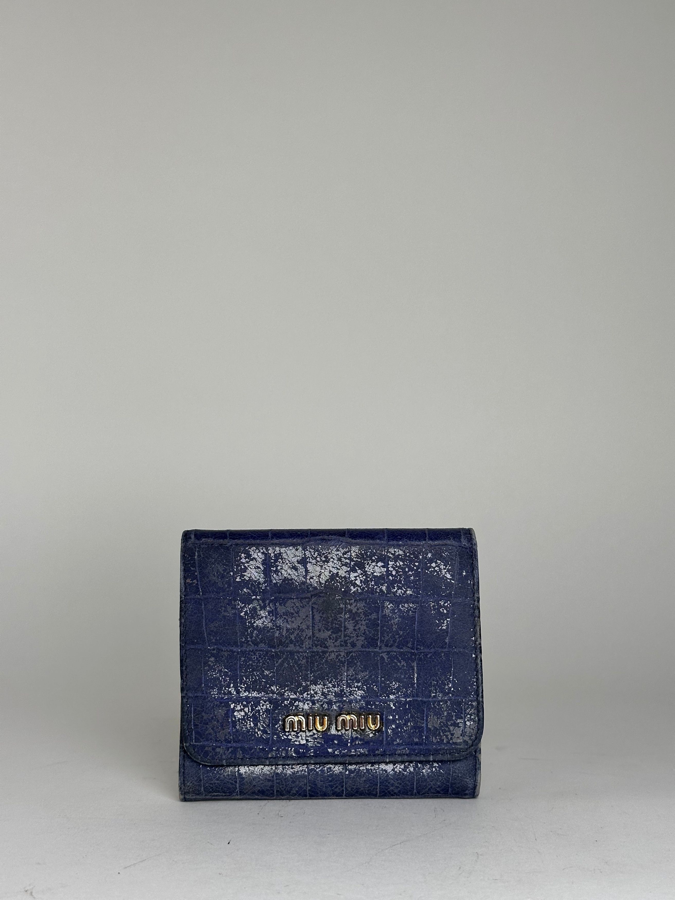 Miu Miu Vintage Croco-Embossed Compact Wallet Blue Size ONE SIZE - 1 Thumbnail