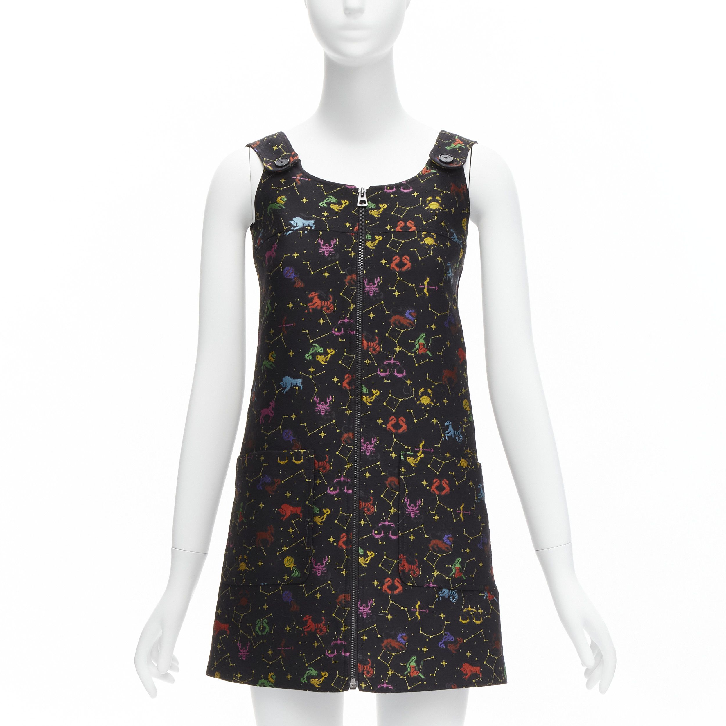 Dior CHRISTIAN DIOR 2022 Pixel Zodiac black astrology jacquard zip front mini dress FR34 XS Size XS / US 0-2 / IT 36-38 - 1 Thumbnail