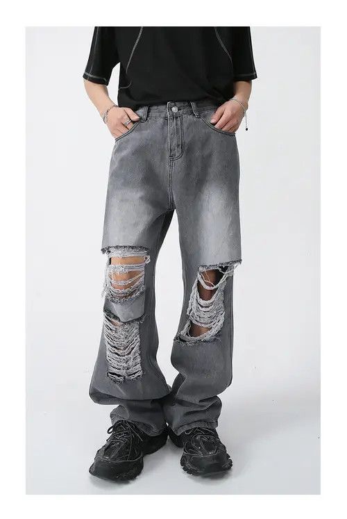 Japanese Brand Street ripped loose straight jeans Size US 32 / EU 48 - 3 Thumbnail