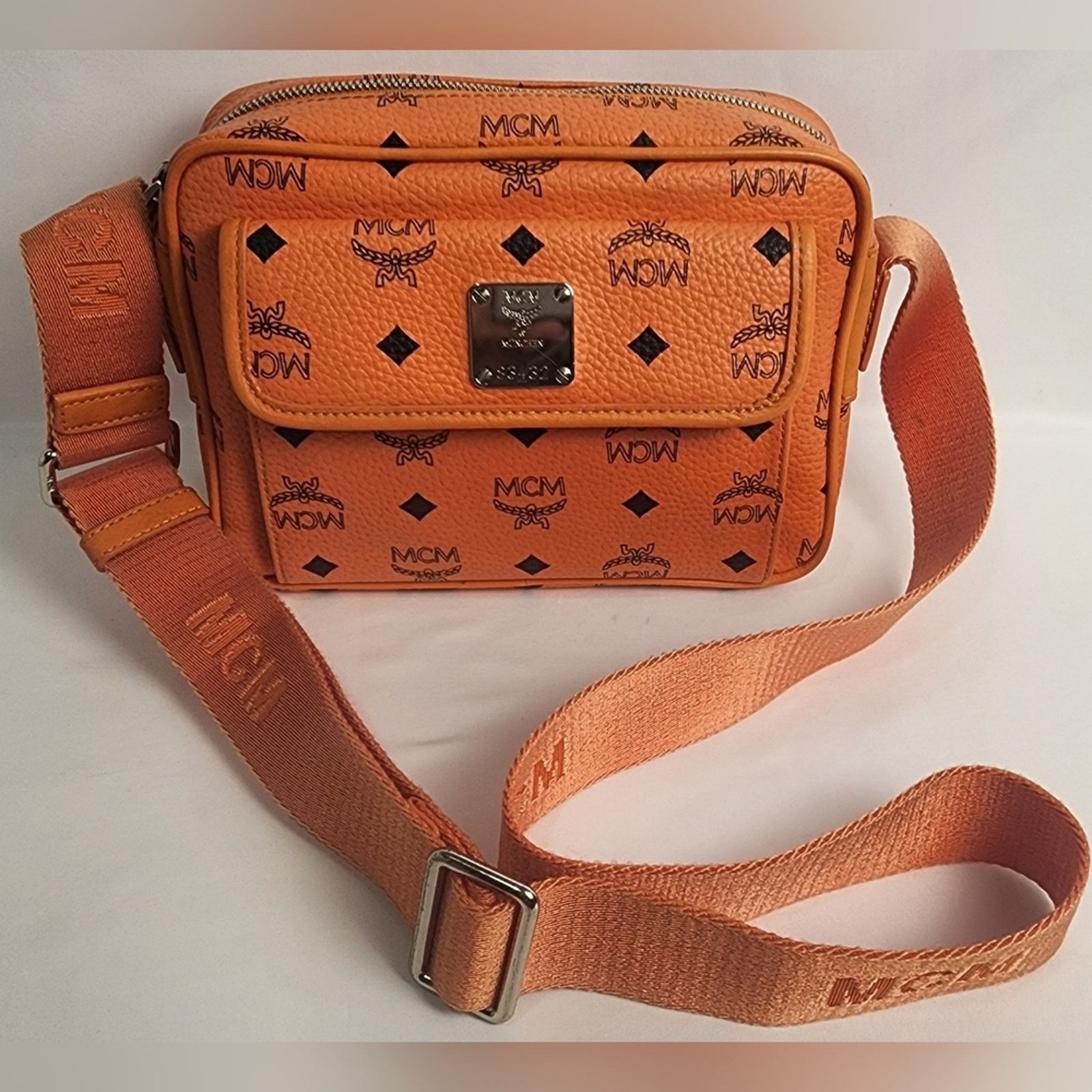 MCM Auth MCM Aren Orange Monogram Crossbody Bag Silver Hardware Size ONE SIZE - 2 Thumbnail