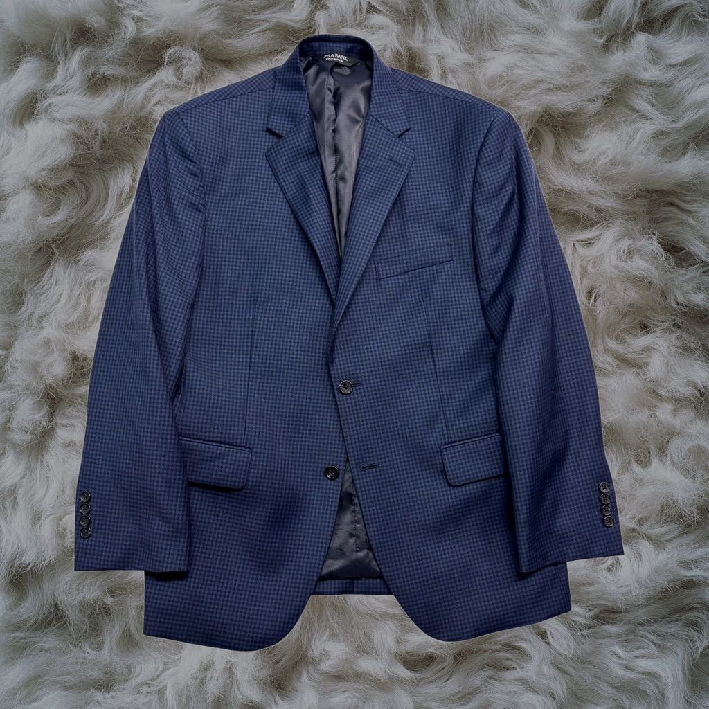 Jos A Bank Blazer Jacket Sport Suit Coat Wool 40s Navy Blue Black Gingham Mens, Men's (Size 40r)