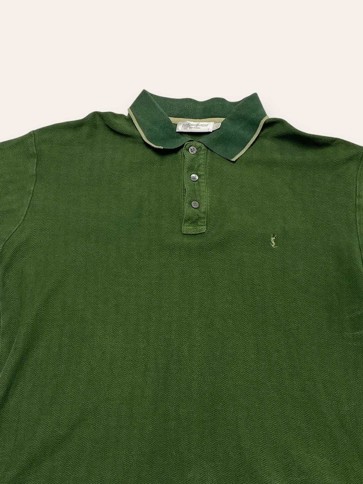 Vintage Vintage YVES SAINT LAURENT Green Texture Polo Shirt Size US L / EU 52-54 / 3 - 2 Thumbnail