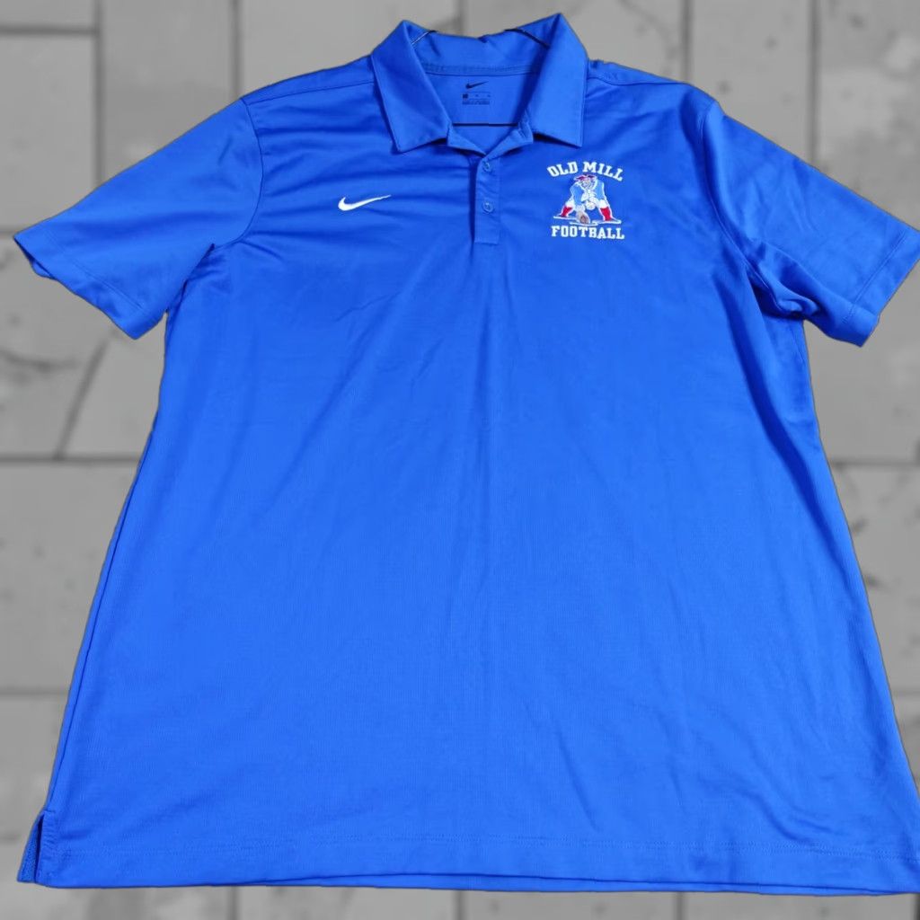 Nike Nike Polo Shirt XL Blue Embroidered Old Mill Patriots Football Polo Shirt Mens XL Blue Embroidered Nike Golf Dri-Fit Short Sleeve Button Collar Size US XL / EU 56 / 4 - 1 Thumbnail