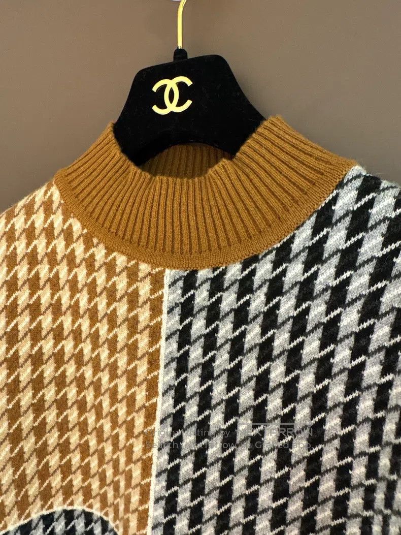 Hermes Hermes Houndstooth Color Blocked Mock Neck Sweater Size XS / US 0-2 / IT 36-38 - 3 Thumbnail