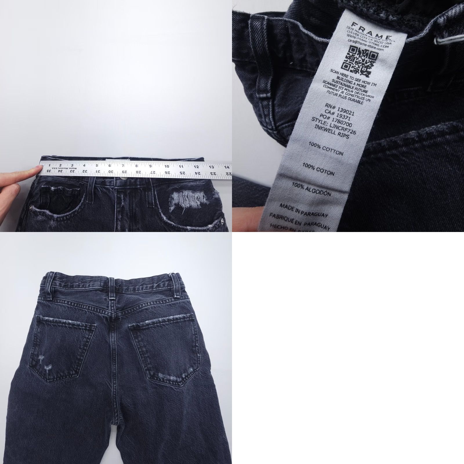 Frame VINTAGE Frame Le Jane Crop High Rise Straight Jeans 24 Black Distressed Relaxed Women's Jeans Distressed Crop 90s City Style Size 42" / US 20 - 8 Thumbnail