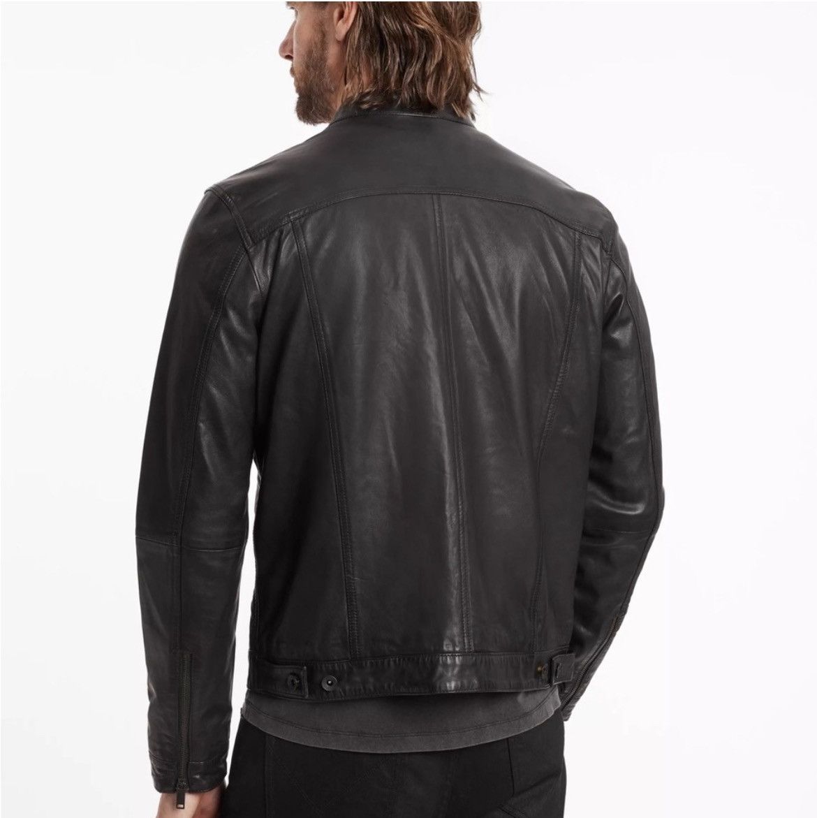 Brando band collar leather jacket. Small